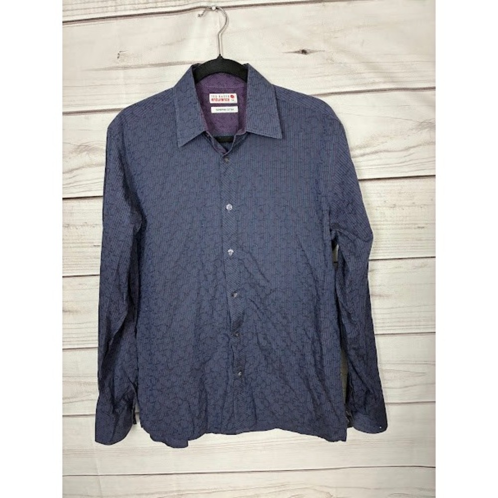 Ted Baker Endurance Mens 16 Superfine Cotton Pinstripe Button Down Shirt Navy